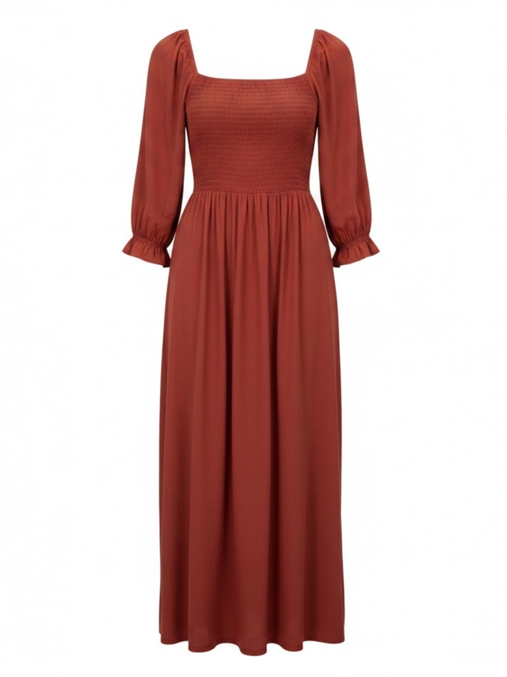 ZESICA Women's Square Neck 3/4 Puff Sleeve Smocked High Waist Flowy Maxi Dress.